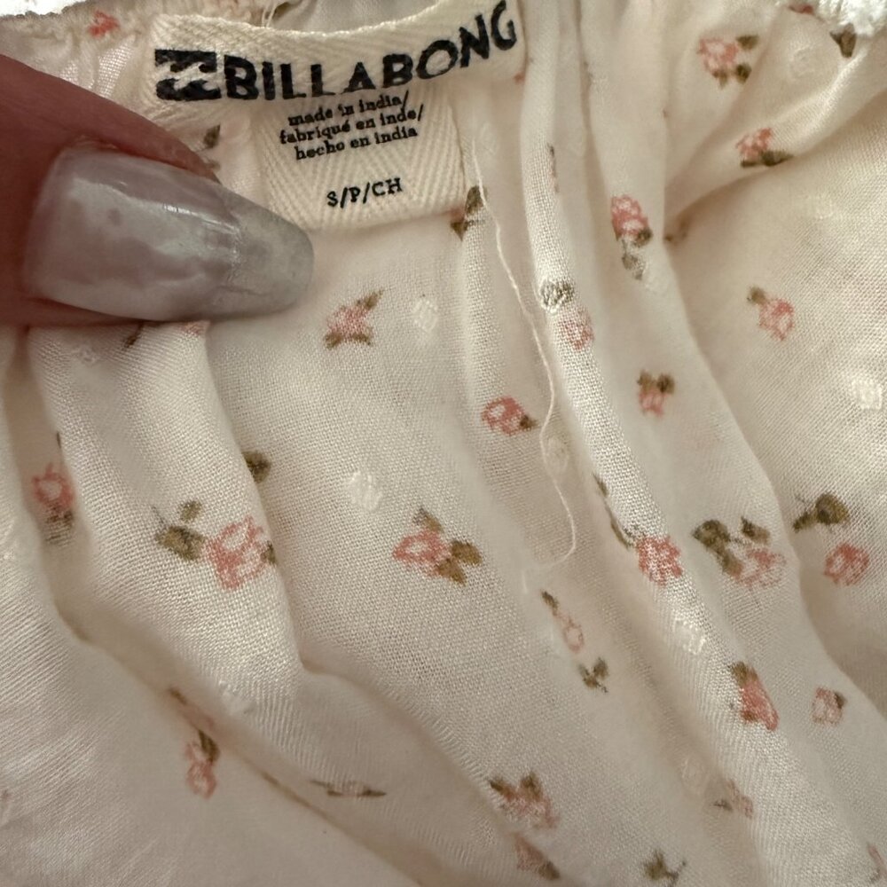 Billabong Floral Print Cropped Peasant Top With Elastic Hem & Puff Sleeves Size - Picture 6 of 6